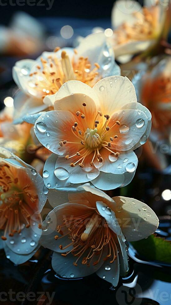 Hellebores flower on winter snow yellow light evening sun AI generated photo