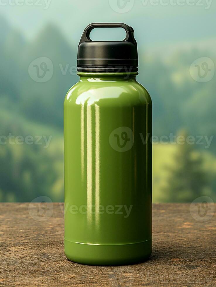 Tumbler bottle green mockup drink travel promotion brand company AI generated photo