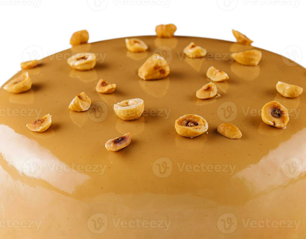 Sweet caramel cake with hazelnut and moouse photo