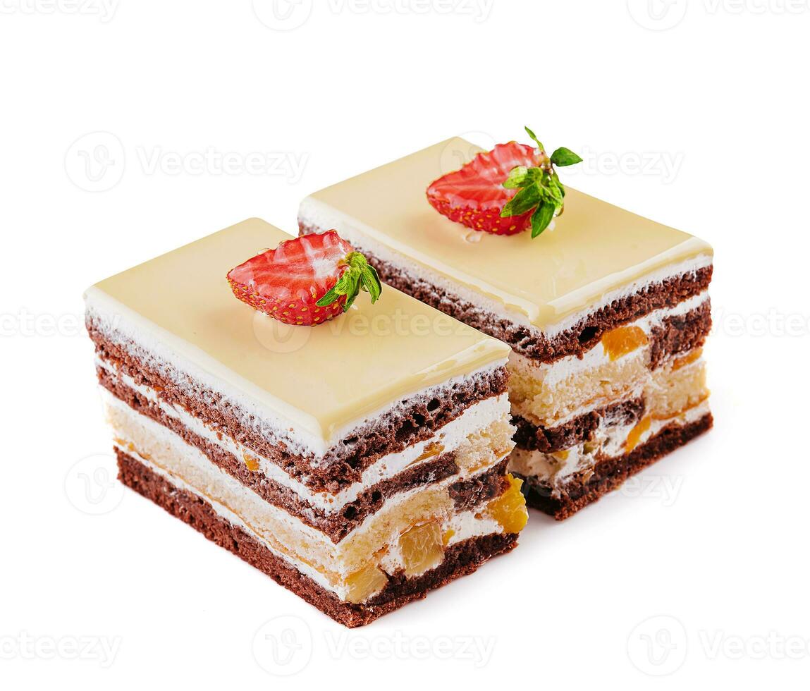 two pieces multi-layered cocoa sponge cake photo