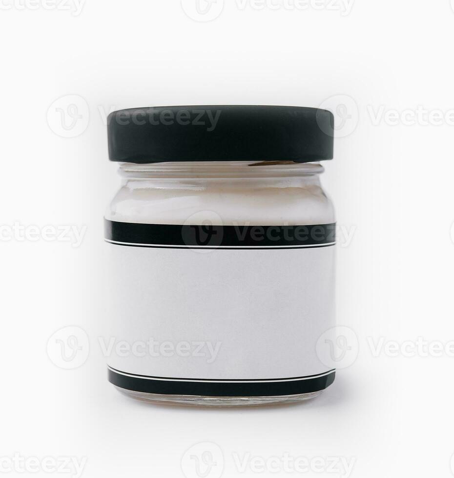 Mayonnaise in Glass Jar isolated on white photo