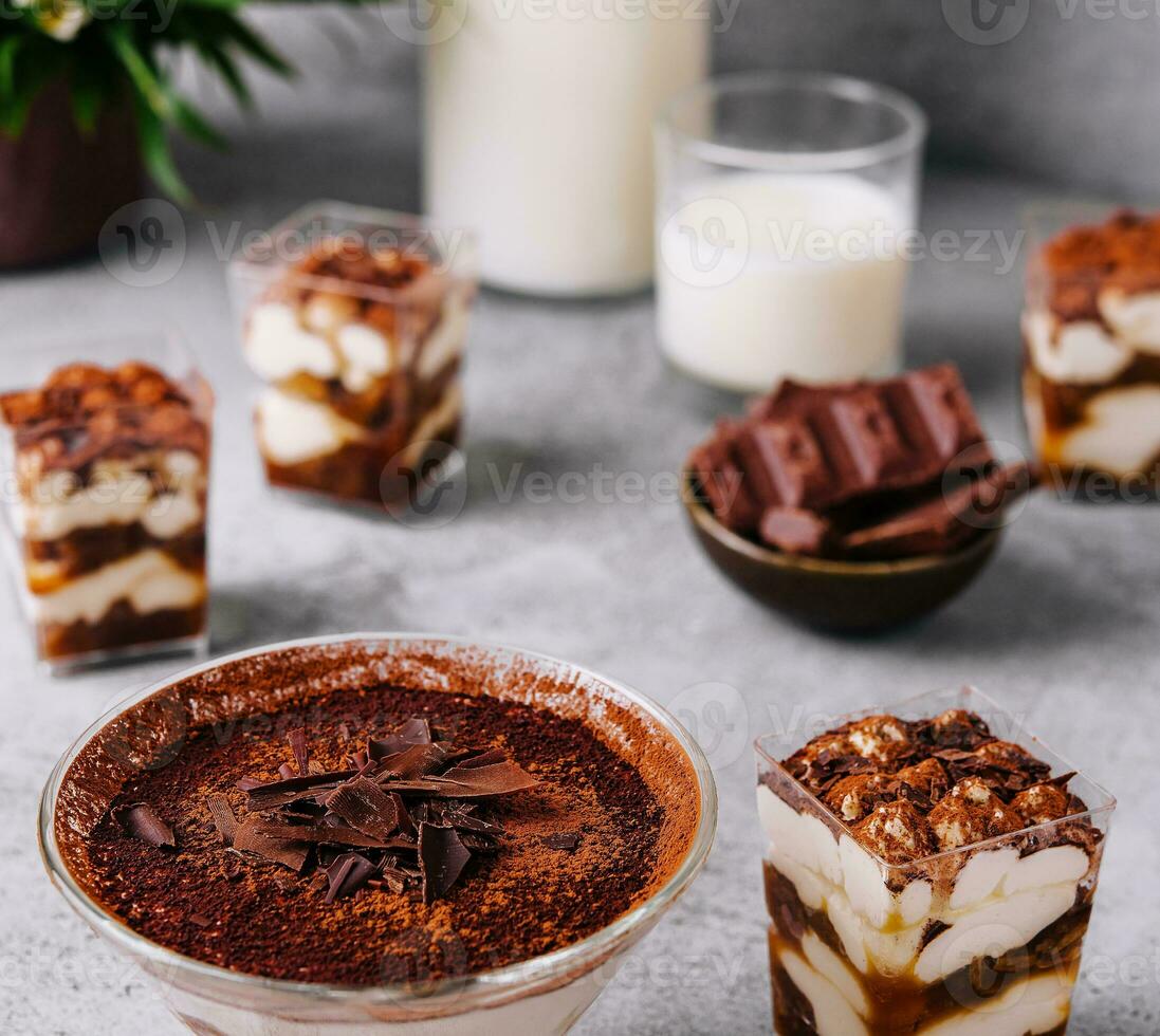 Traditional Italian dessert tiramisu in a glass photo