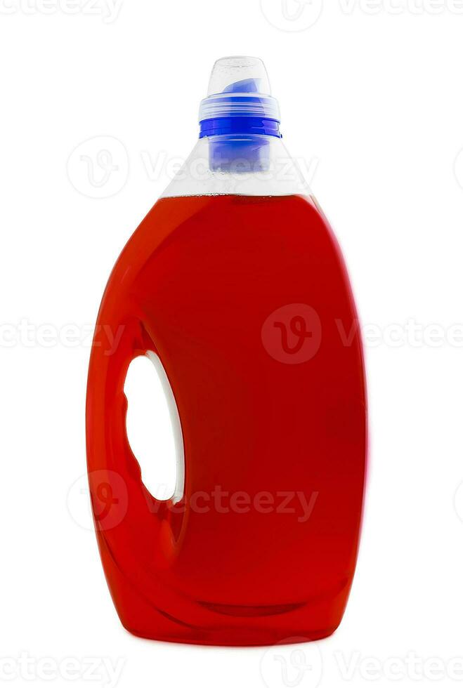 red plastic bottle isolated on white background photo