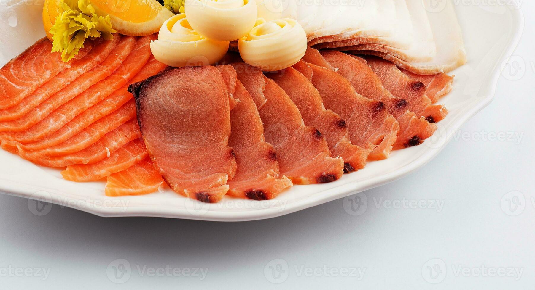 smoked and slightly salted salmon and lard photo