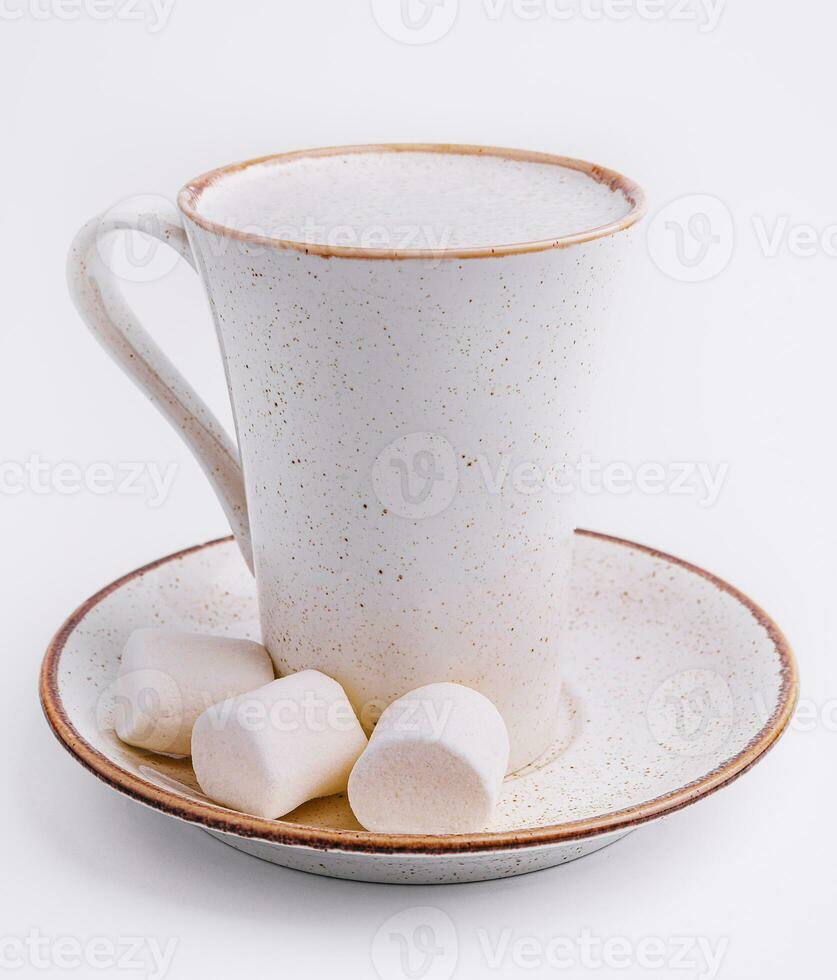 cup of hot cocoa with marshmallows isolated on white background photo