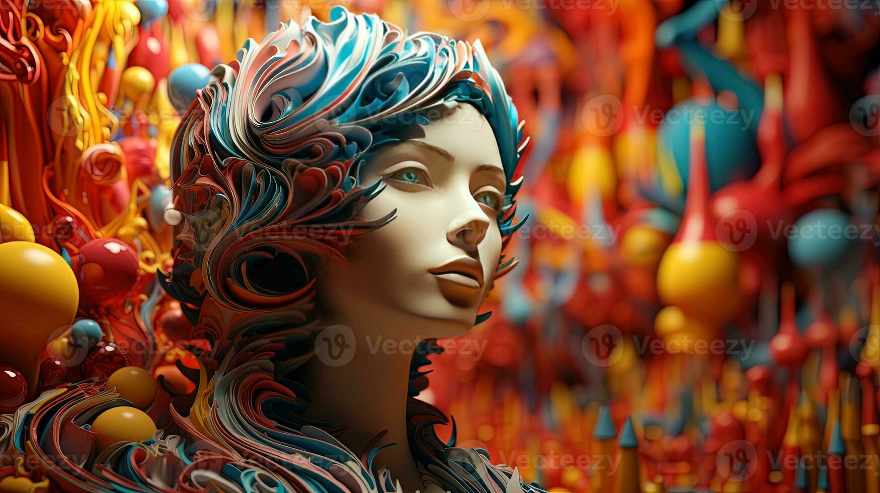 AI generated techno cubism, digital art illustration, Generative AI photo