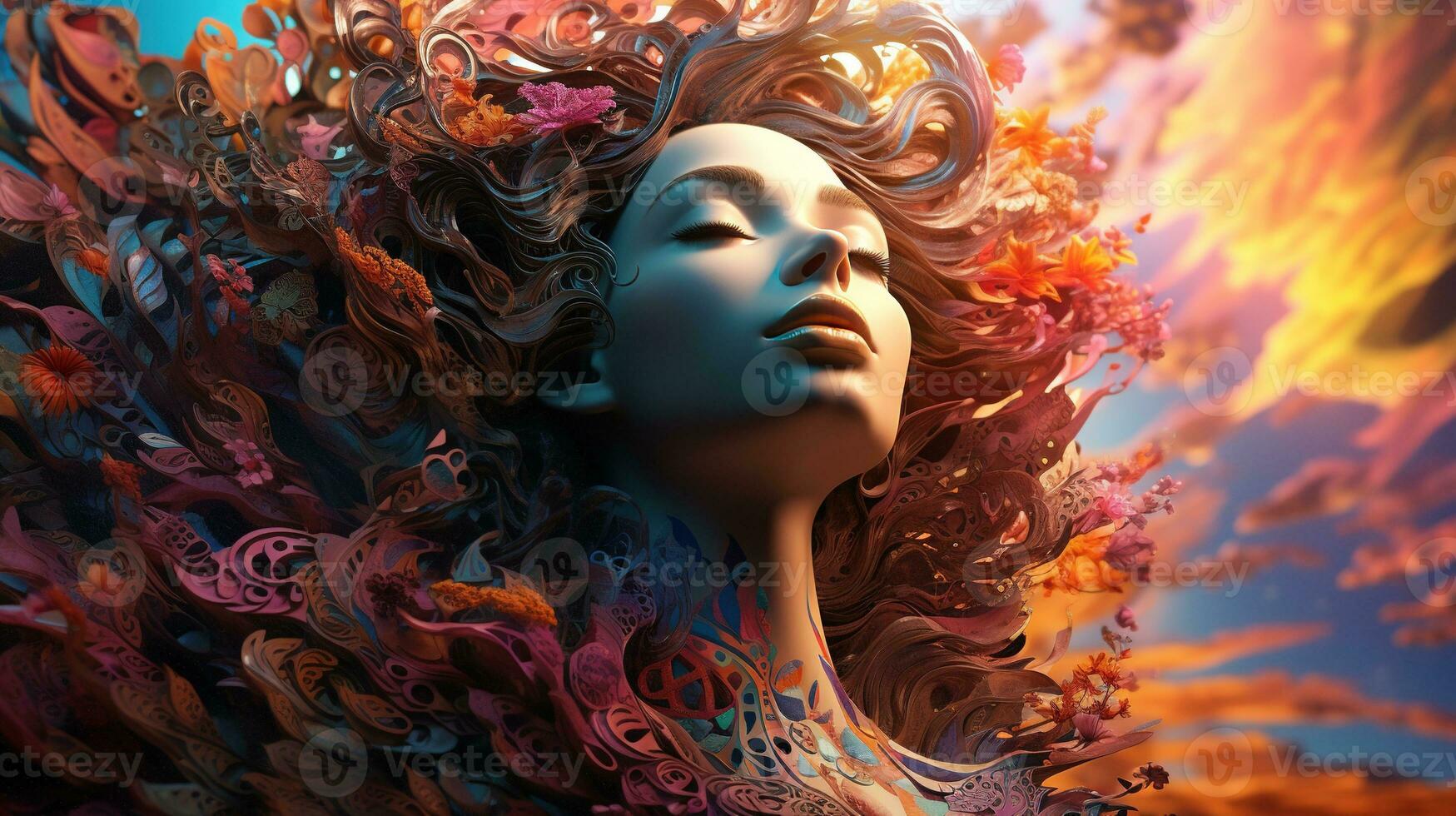 AI generated techno cubism, digital art illustration, Generative AI photo