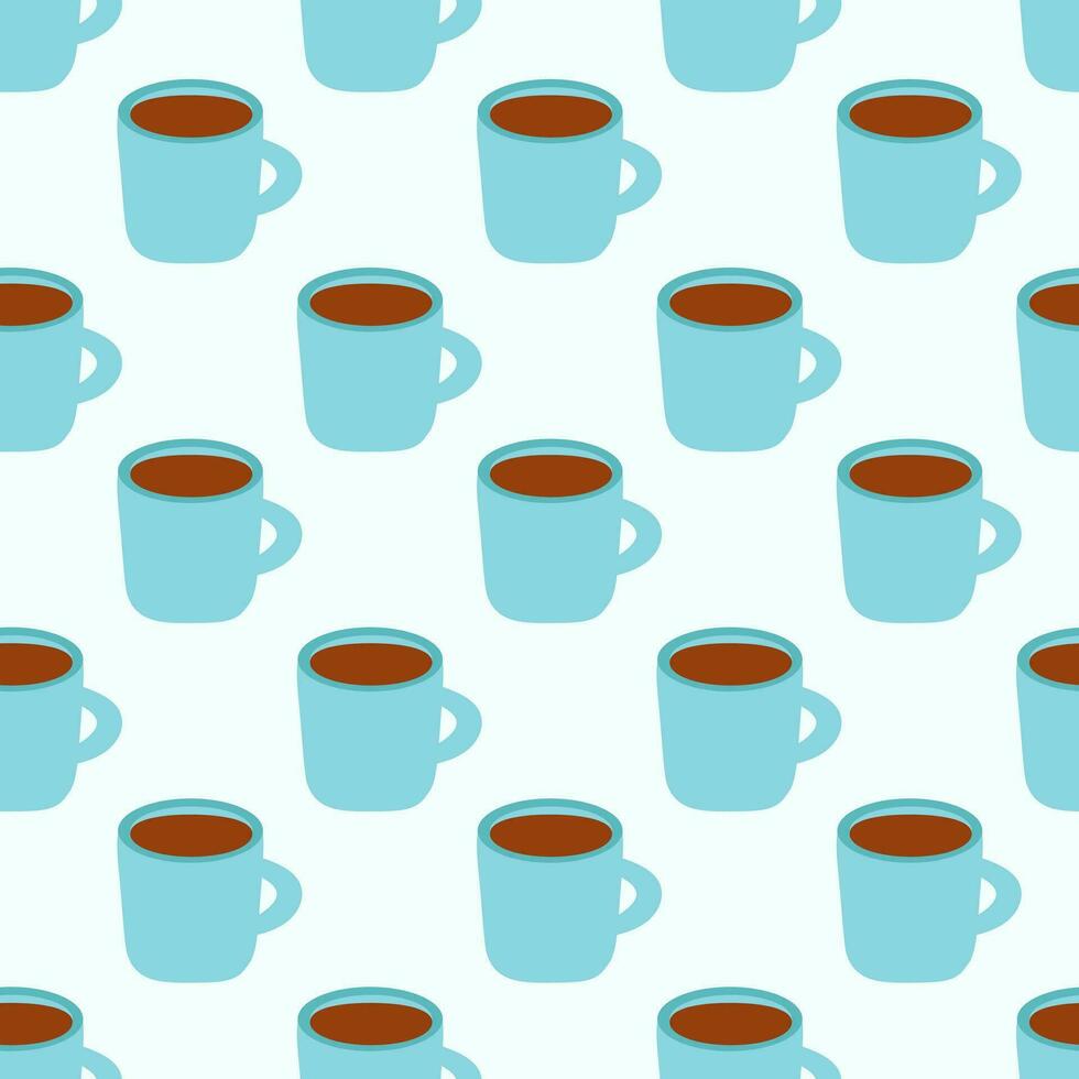 Coffee or tea blue cups seamless pattern. Vector flat background.