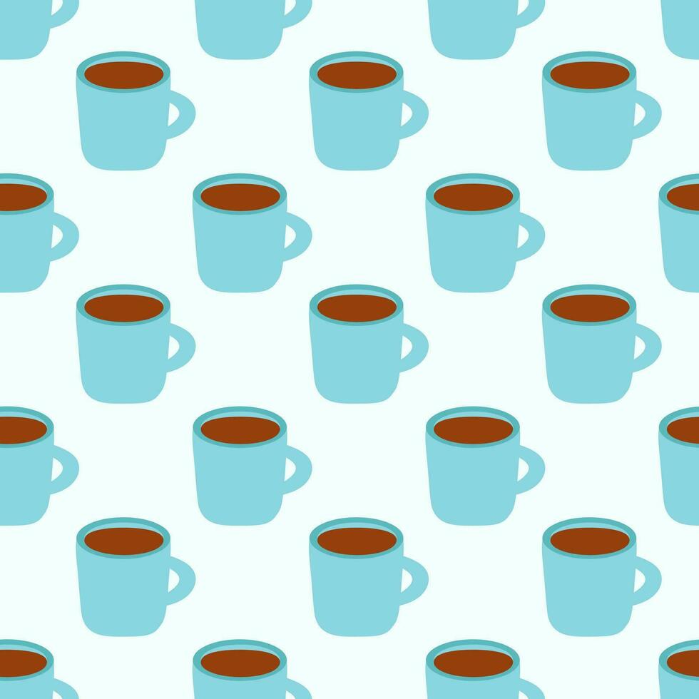 Coffee or tea blue cups seamless pattern. Vector flat background.