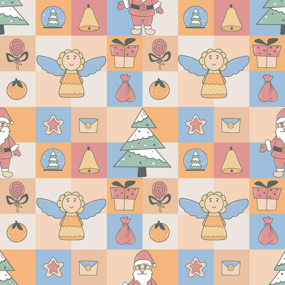 New Year characters and attributes seamless pattern vector