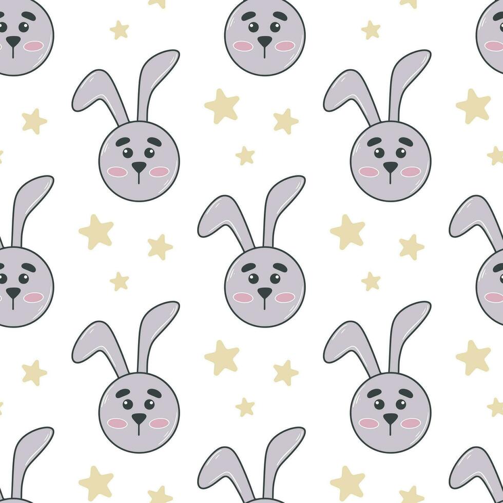 Cute bunny and stars seamless pattern vector