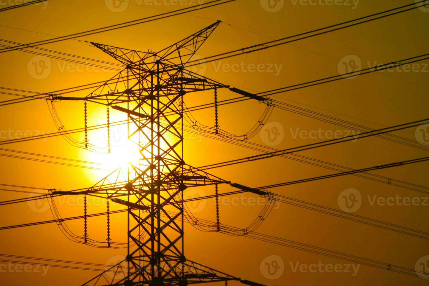 high voltage post. High-voltage tower sky background. photo