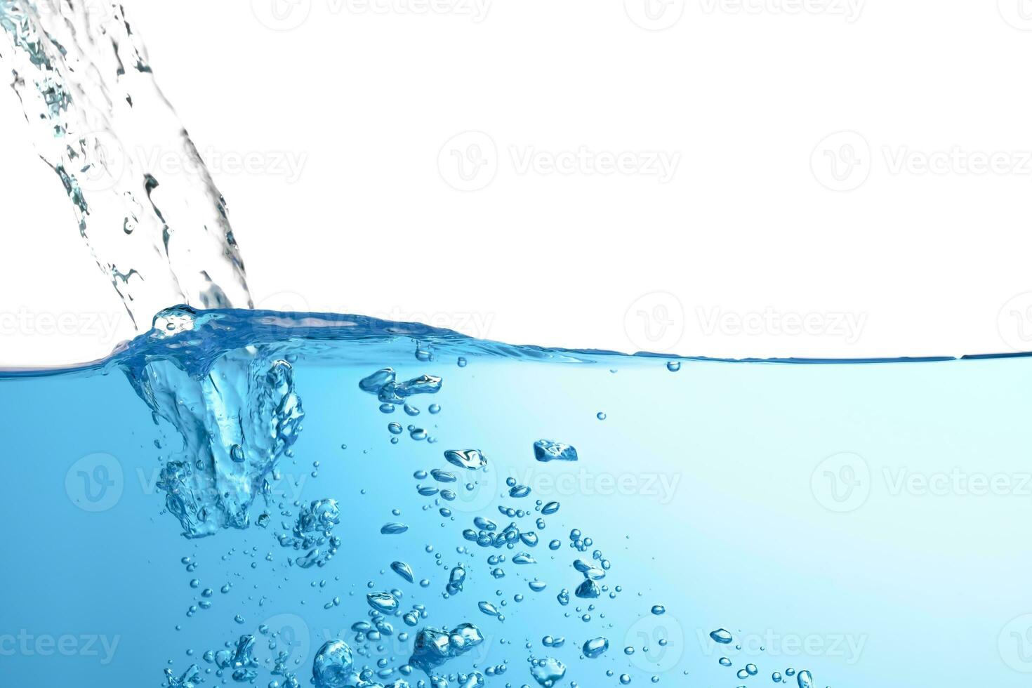 water splash with air bubbles. Fresh and clean surface aqua flowing in wave and clean water on white background isolated. close-up photo