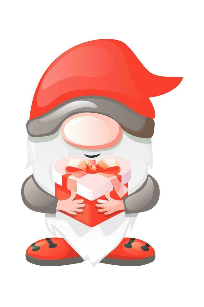 dibujos animados enamorado gnomo con en forma de corazon regalo caja. vector ilustración para S t. enamorado s día.