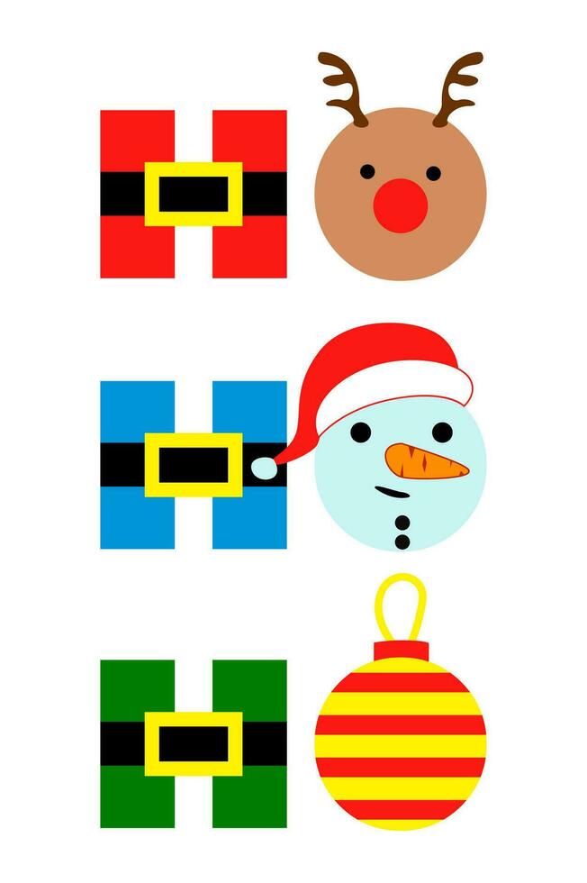 Ho Ho Ho - Navidad saludo tipografía, con Papa Noel sombrero, ciervo, muñeco de nieve. fiesta cita, decoración. vector