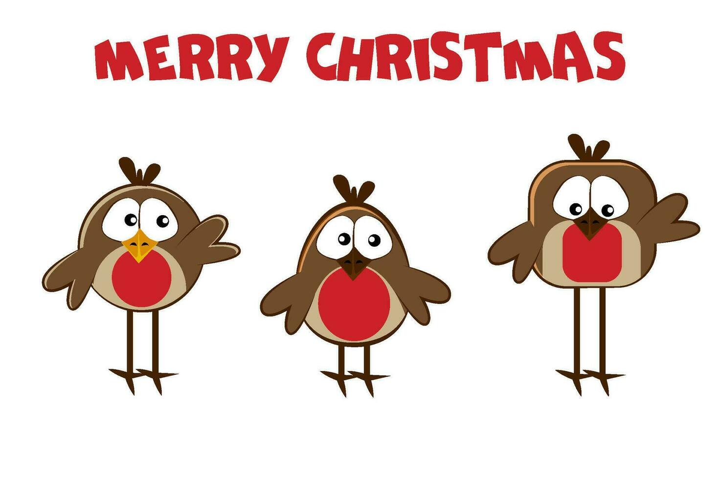 Three cute little bullfinchs. In cartoon style New Years bird. Isolated on a white background. Vector flat illustration