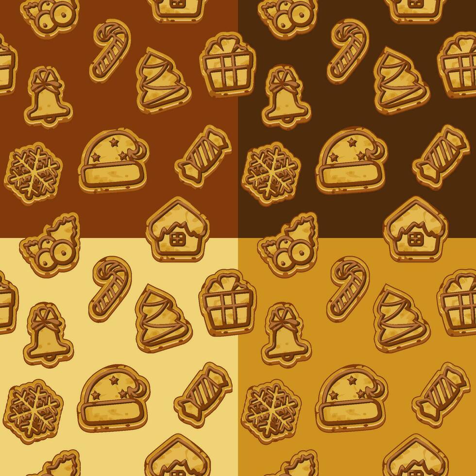 Set of seamless patterns with Cookies for Christmas. Gingerbread pattern. Vector illustrations.