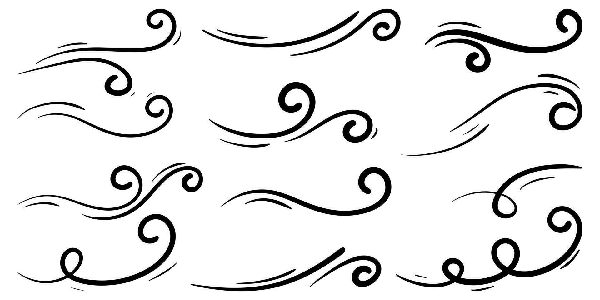 Doodle sketch style of wind gust cartoon hand drawn illustration for concept design. vector