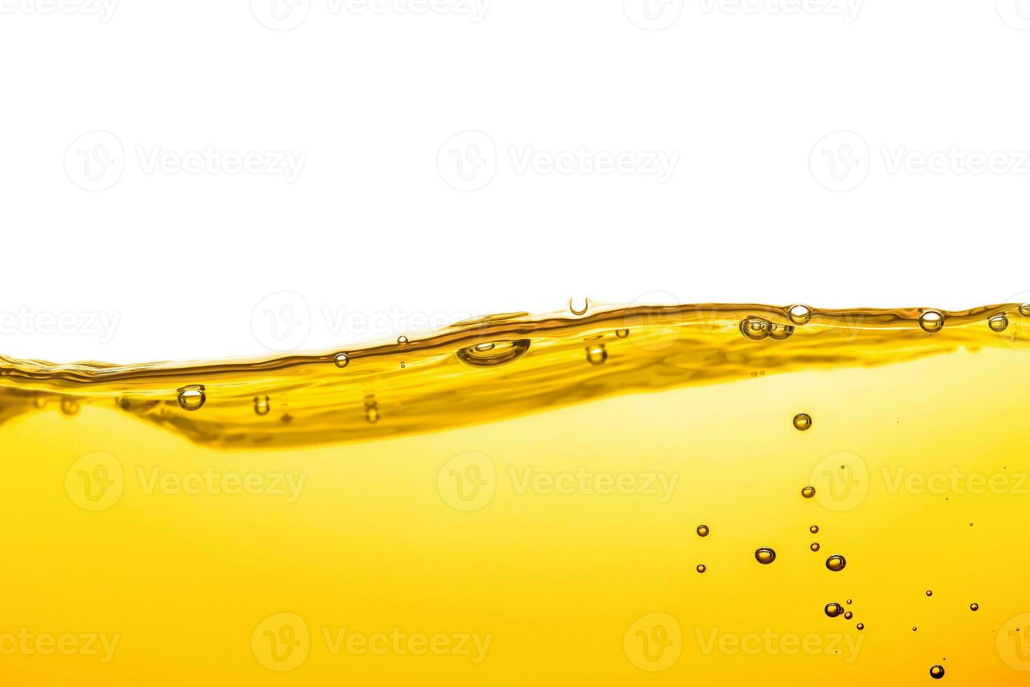 Oil wave background, yellow liquid, and bubbles on white background. photo