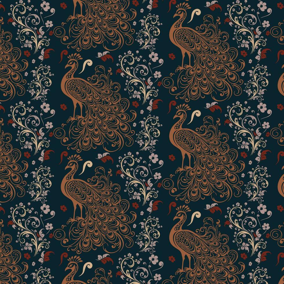 Blue Peacock Pattern on Dark Blue Background vector