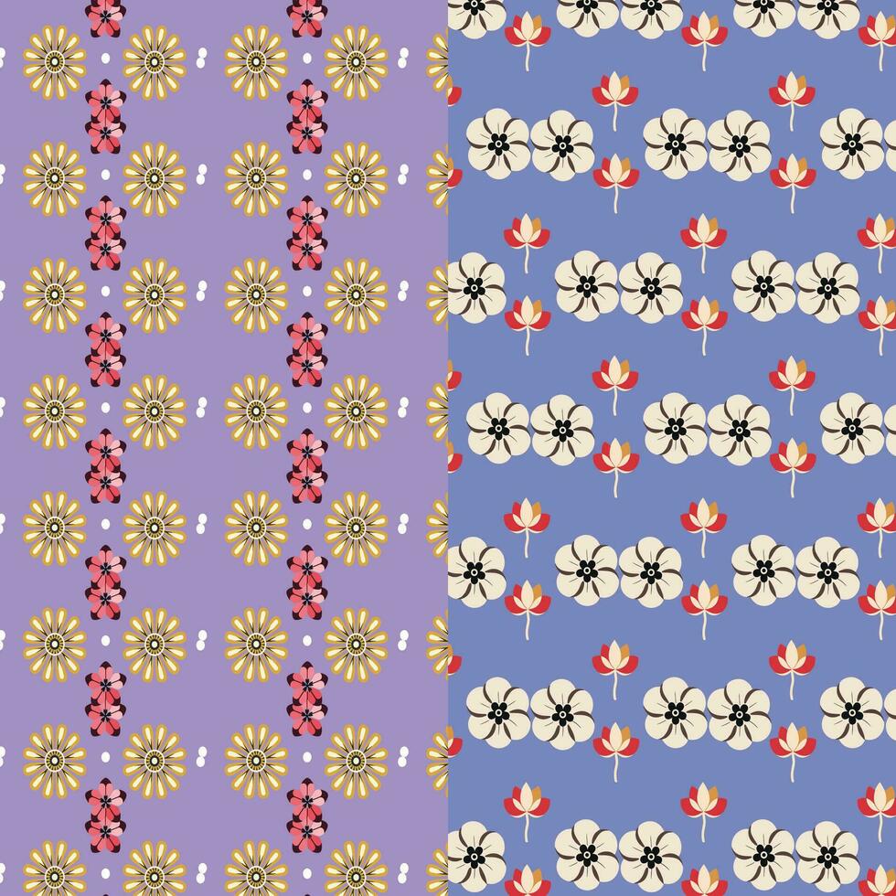 Floral and Insect Patterned Wallpaper in Purple vector