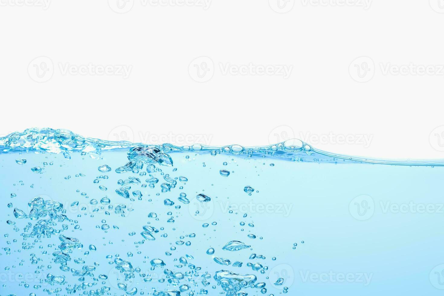 Water surface and underwater bubbles white background. Close-up view. photo