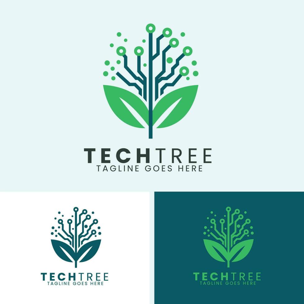 Technology logo design with tree branches , Circuit logo design with tree vector