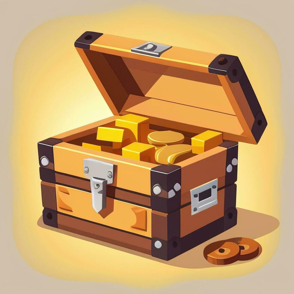 AI generated Treasure Box Game Icon Clip Art Sticker Decoration Simple Background photo