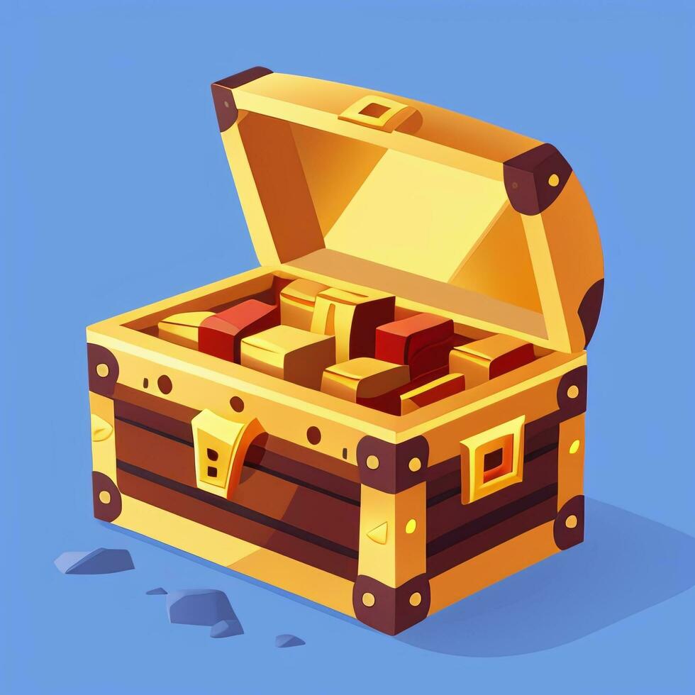 AI generated Treasure Box Game Icon Clip Art Sticker Decoration Simple Background photo