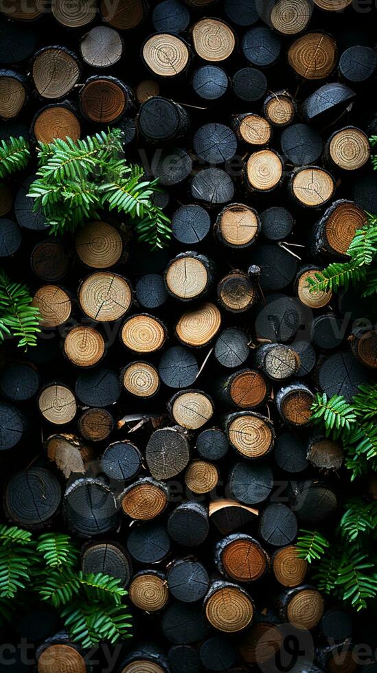 AI generated Log foliage brown background photo