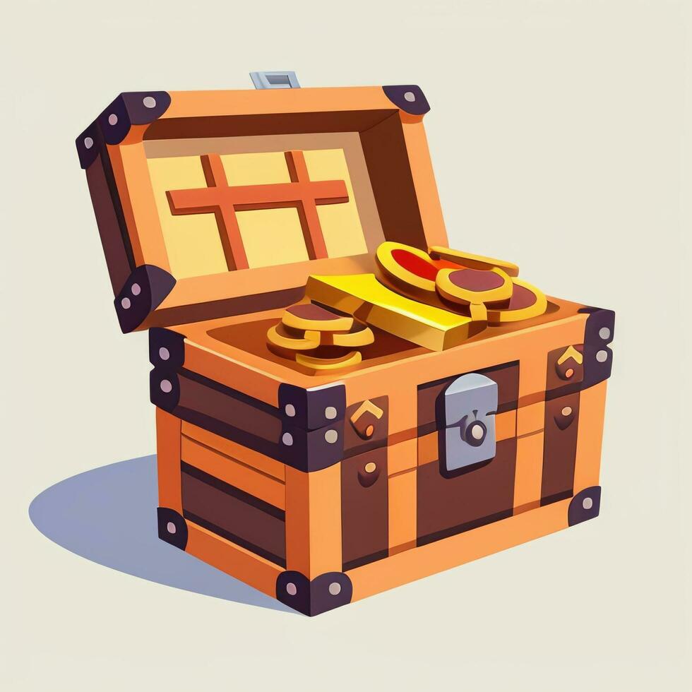 AI generated Treasure Box Game Icon Clip Art Sticker Decoration Simple Background photo