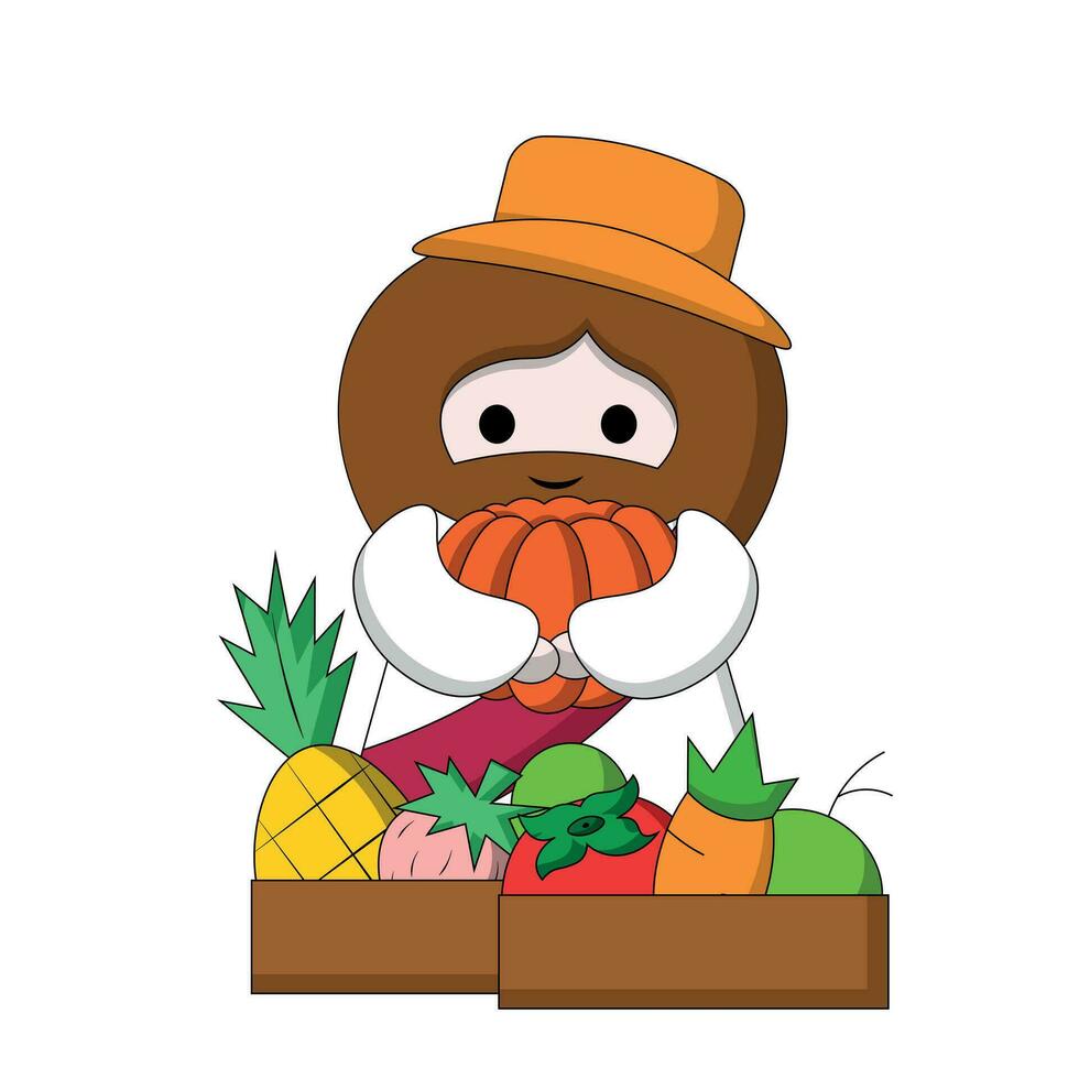 Cute God Jesus Christ with vegetable and fruit in color vector