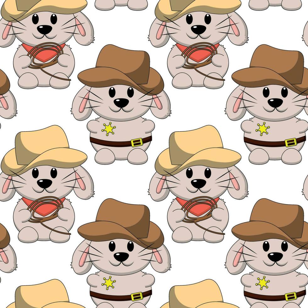 Seamless pattern with cute Rabbit Cowboy Sheriff vector