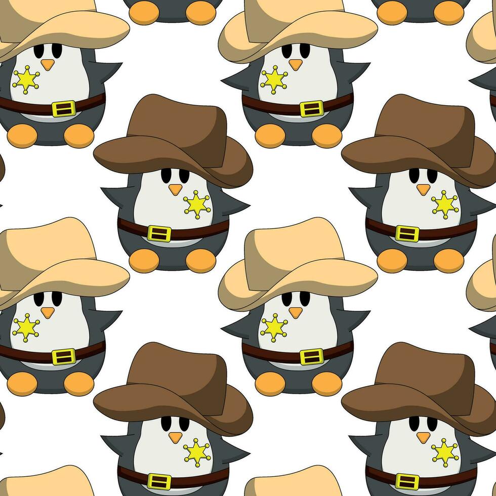 Seamless pattern with Cute Penguin Cowboy Sheriff vector