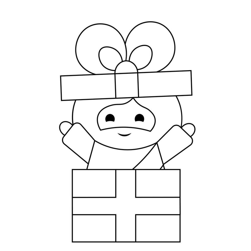 Cute God Jesus Christ in wrapper box in black and white vector