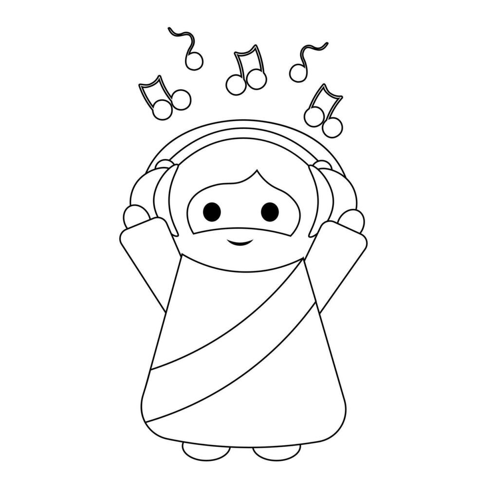 Cute God Jesus Christ with earphone in black and white vector