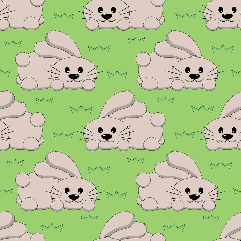 Seamless pattern with cute Rabbit on green vector