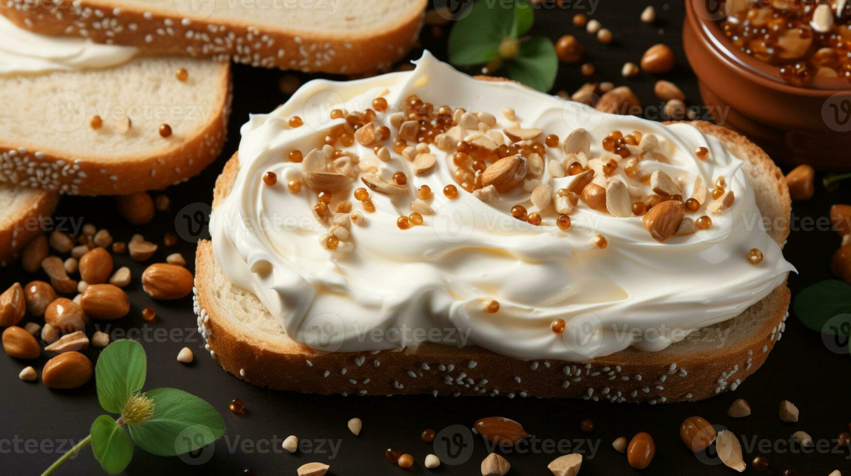 Bread toast peanut cream jam dessert AI Generated photo