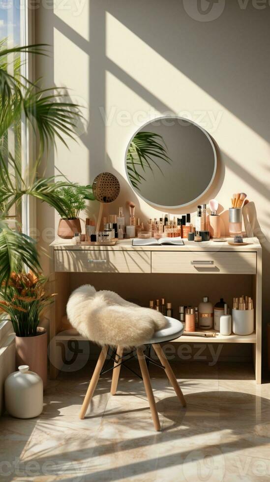 AI generated Mirror makeup table fashion for girl interior photo