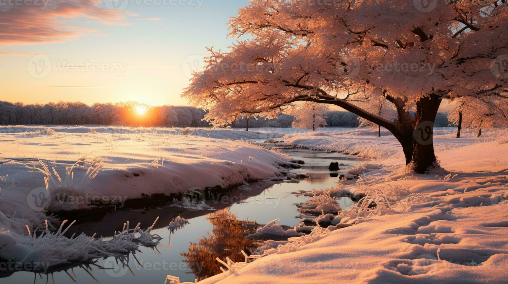 planta árbol invierno con nieve realista ai generado foto