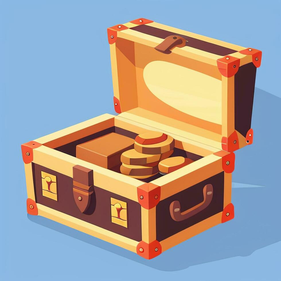 AI generated Treasure Box Game Icon Clip Art Sticker Decoration Simple Background photo