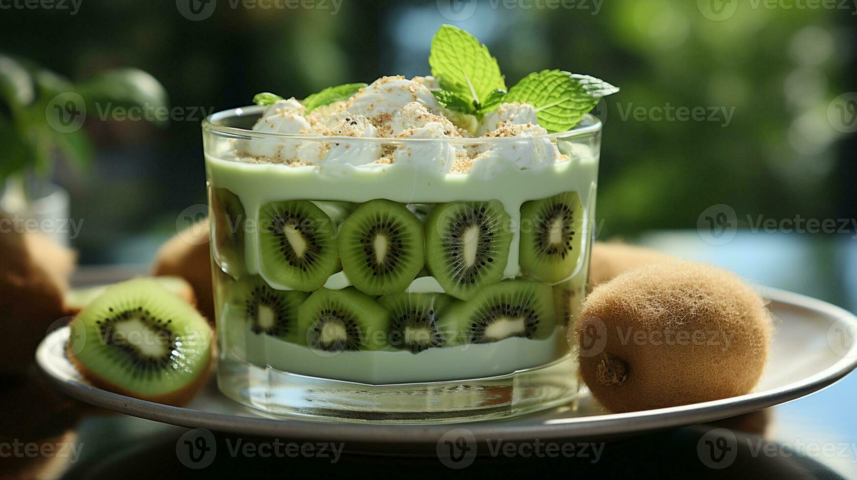 kiwi Fruta pudín postre dulce comida bocadillo ai generado foto