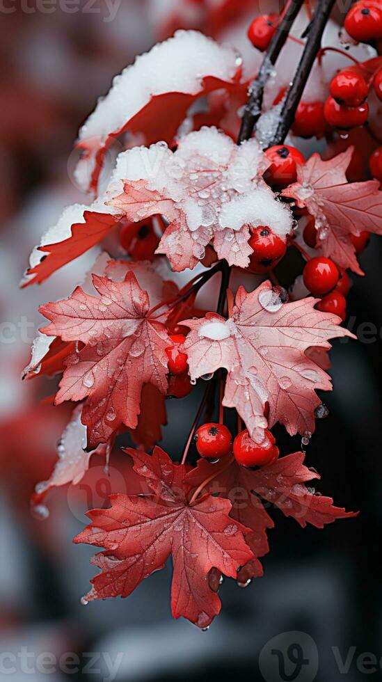 Brown leaves on winter AI generated photo