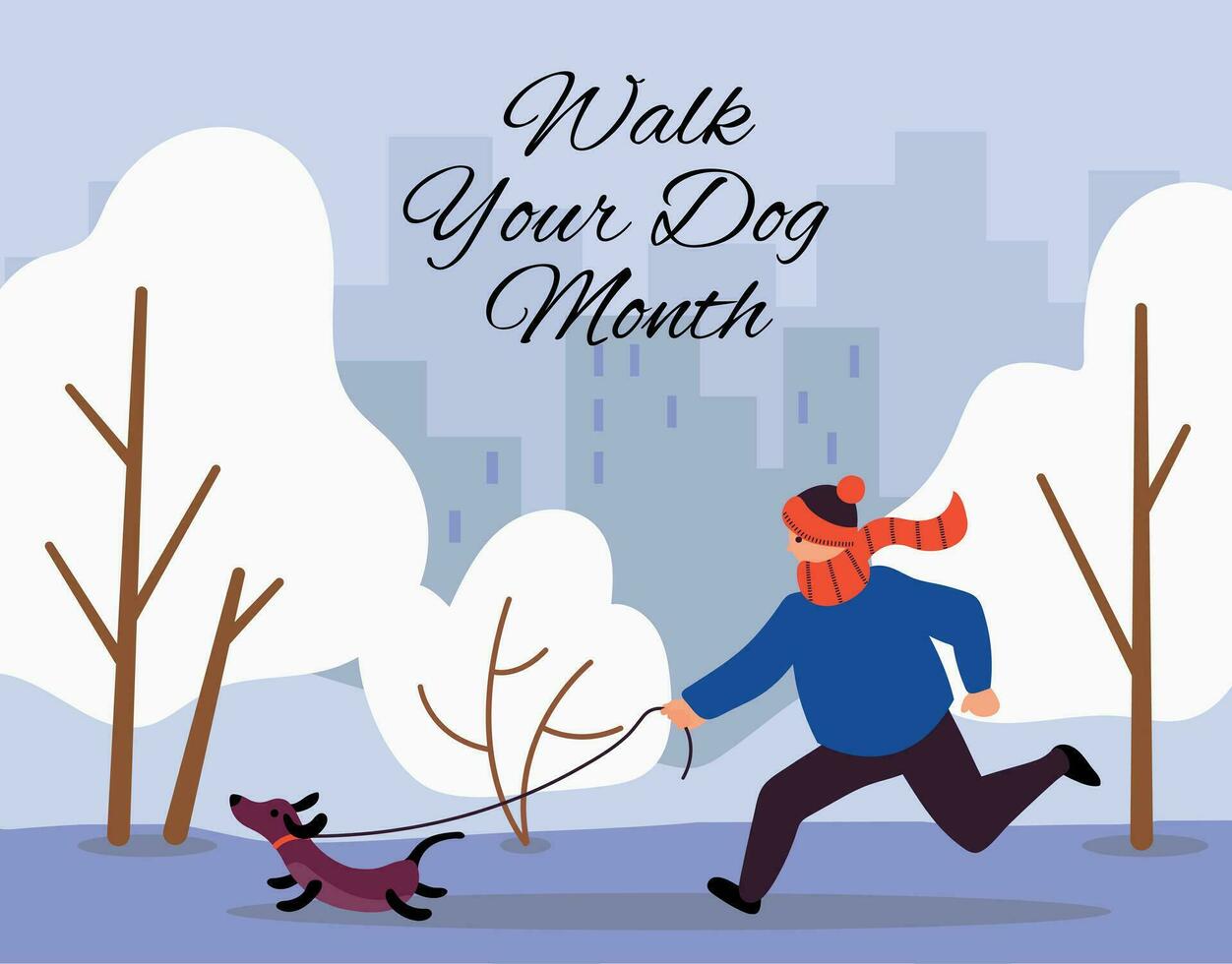 Walk Your Dog Month. Flat style. Vector illustration.