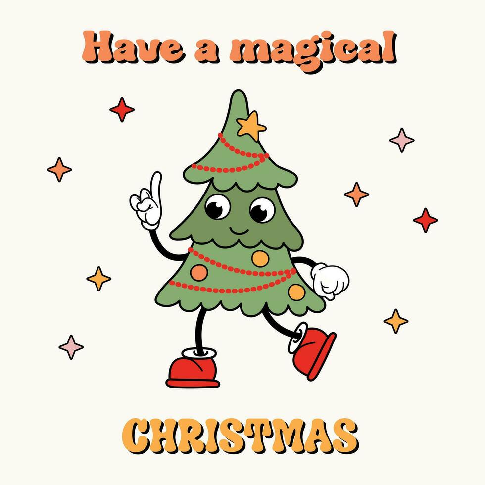 Christmas card in retro style. Have a magical Christmas. vector