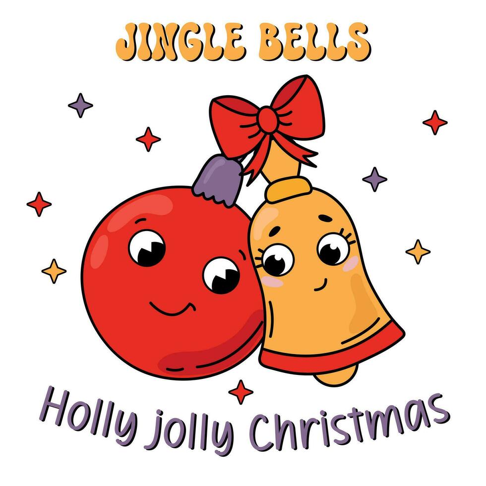 Christmas card in retro style. Jingle bells. Holly jolly Christmas. vector