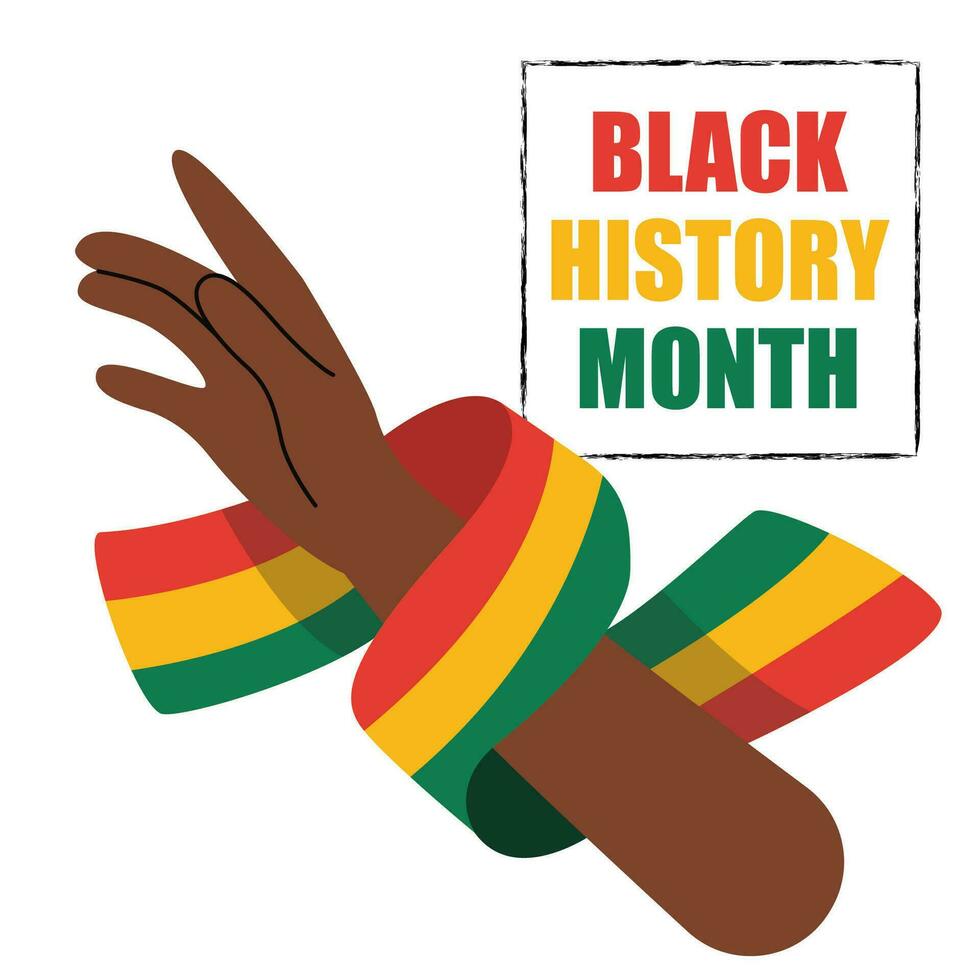 mano con cinta. negro historia mes. africano americano historia. Perfecto para un social medios de comunicación correo, póster, cubrir o tarjeta postal. vector