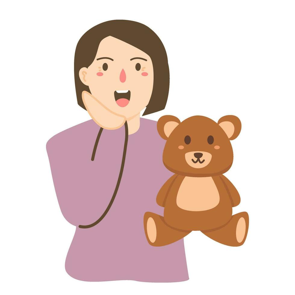 girl holding a teddy bear toy vector