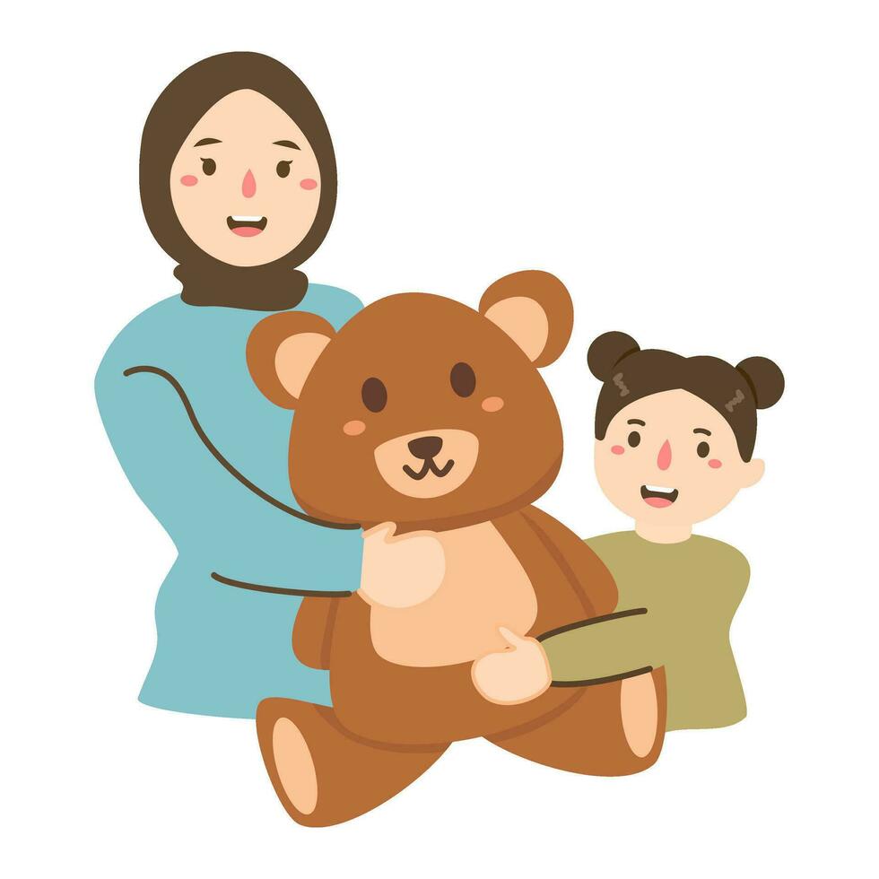 girl hugging brown teddy bear vector