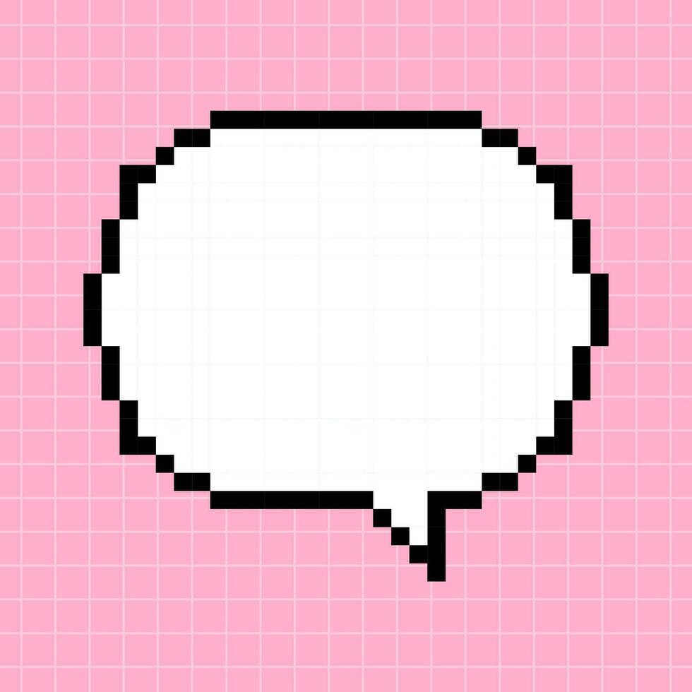 Round cute horizontal frame in the shape of a pixelated dialog box on a pink checkered background. Vector minimalistic element in 8-bit retro gaming style, bubble.